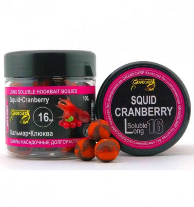 Бойлы КАЛЬМАР•КЛЮКВА насадочные долгорастворимые Grandcarp серия TACTIC, 100 г