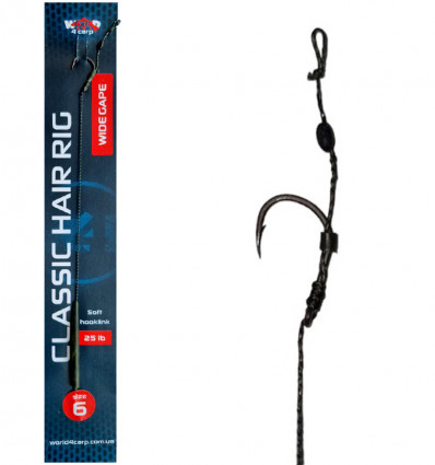 Готовый поводок W4C с волосом CLASSIC hair rig, крючок WIDE GAPE