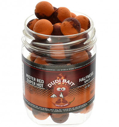 Бойли Dudi Bait Halfness Balance збалансовані насадочні двокольорові Mister Red Super Hot - Спеції 100 г